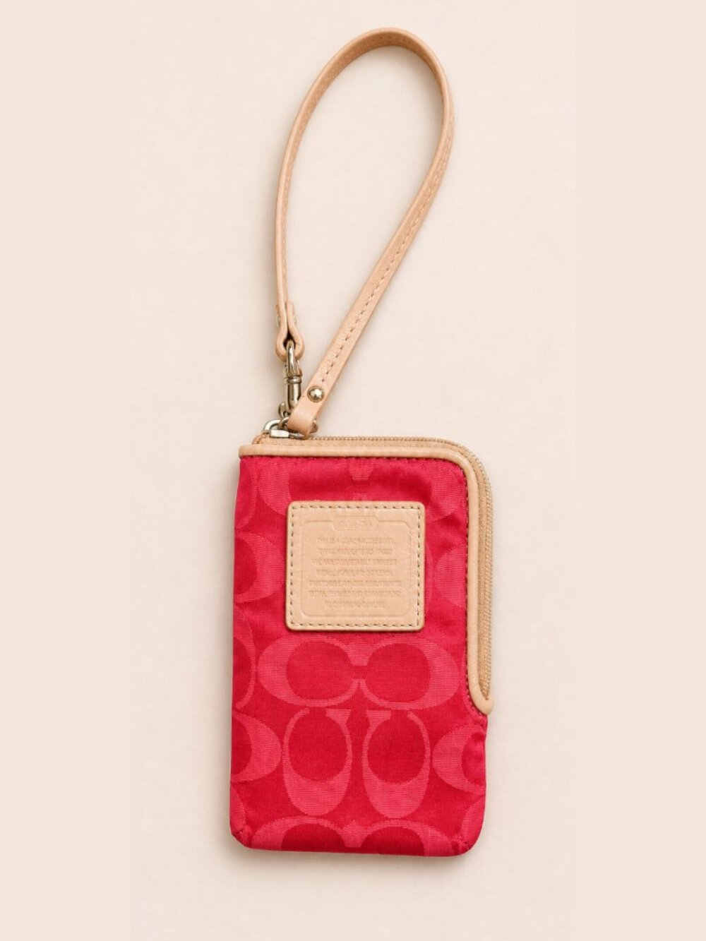 Coach Raspberry Pink Signature L-Zip Wristlet Card Case EUC